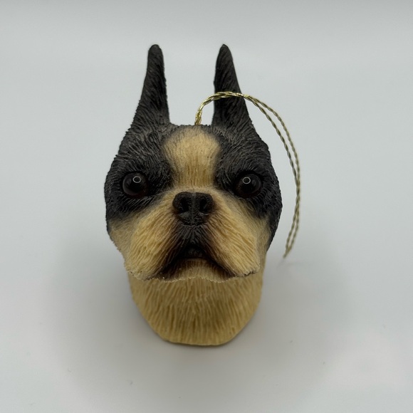 VTG Sandicast Realistic Head Boston Terrier Christmas Ornament Dog Lovers Pets - Picture 2 of 15